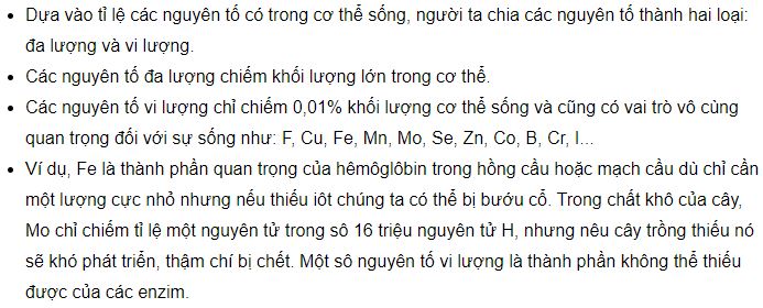 Các nguyên tố vi lượng có vai trò như thế nào đối với sự sống?