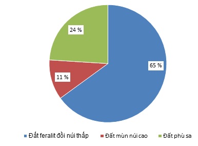 Biểu đồ thể hiện cơ cấu diện tích ba nhóm đất chính của nước ta