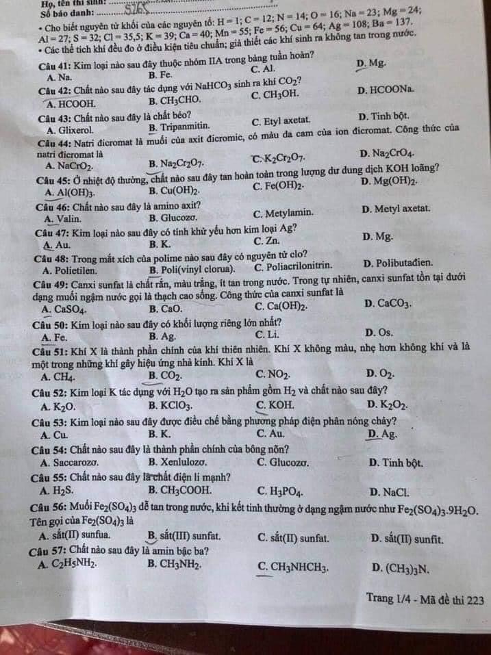 Đáp án đợt 2 THPT Quốc gia 2021 môn Hóa