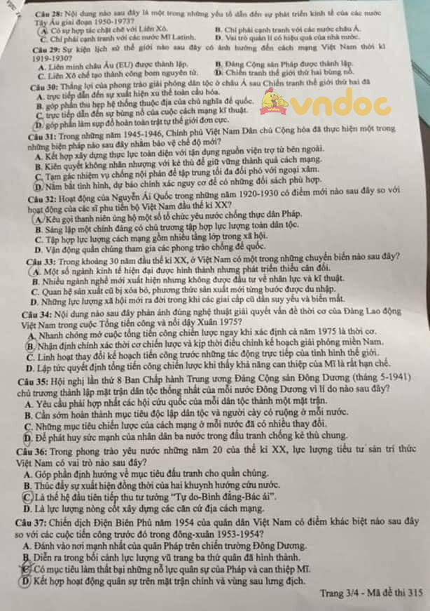 Đề thi THPT Quốc Gia 2021 môn Sử đợt 2