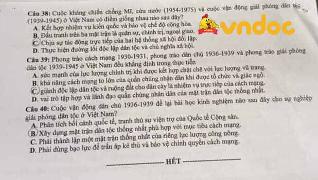 Đề thi THPT Quốc Gia 2021 môn Sử đợt 2