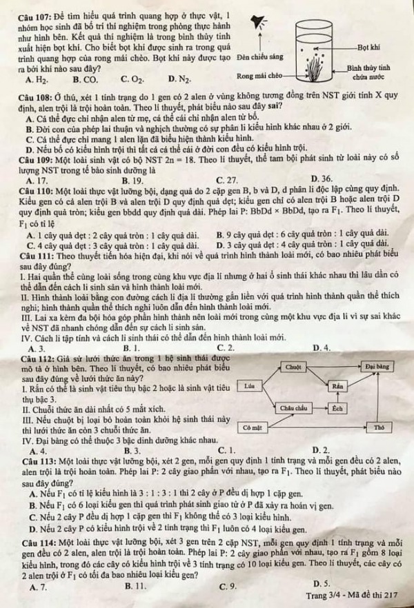 Đề thi THPT Quốc Gia môn Sinh