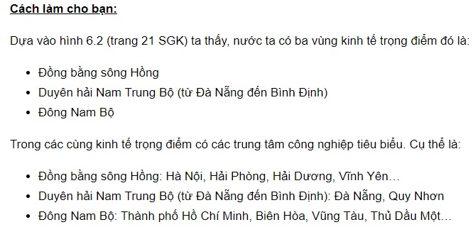 Dựa vào hình 12.3 và hình 6.2, hãy xác định các trung công nghiệp tiêu biểu cho các vùng kinh tế ở nước ta?