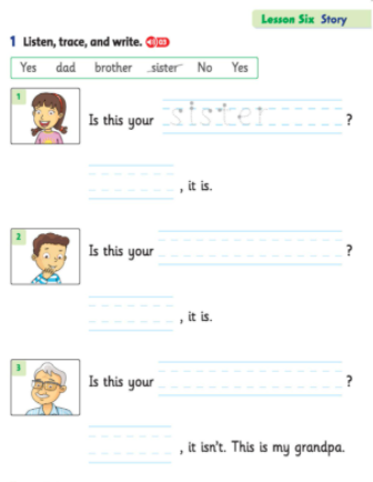 Giải Tiếng Anh lớp 2 Unit 1: Is this your mom? - Lesson 6 SBT