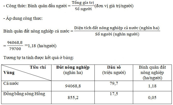 Tính bình quân đất nông nghiệp theo đầu người