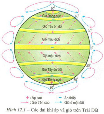 Hãy cho biết trên Trái Đất có những đai khí áp và những đới gió nào?