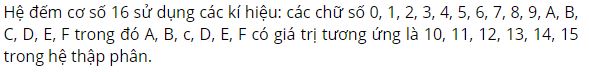 Các kí hiệu sử dụng trong hệ đếm cơ số 16