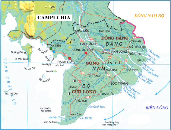 Lược đồ sông Mê Kông ở Đồng bằng sông cửu long