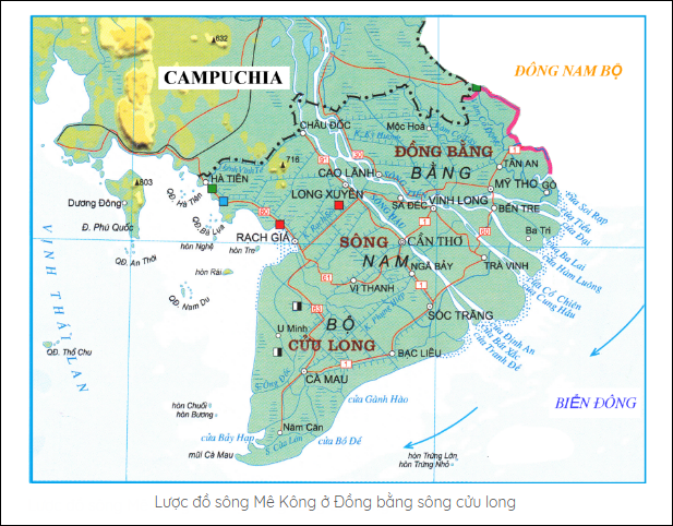 Lược đồ sông Mê Kông ở Đồng bằng sông cửu long