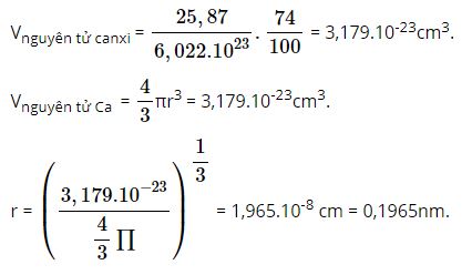 Tính bán kính gần đúng của nguyên tử canxi