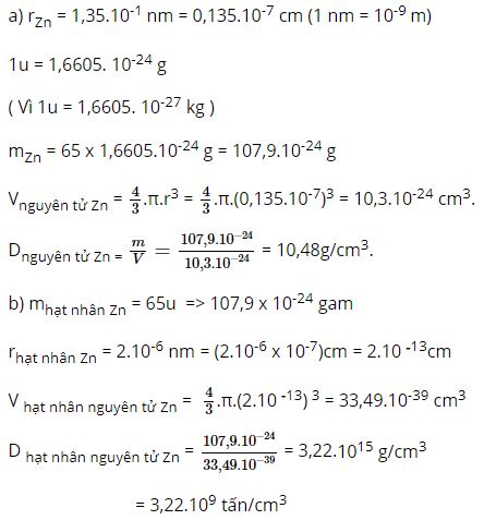 Tính khối lượng riêng của nguyên tử kẽm