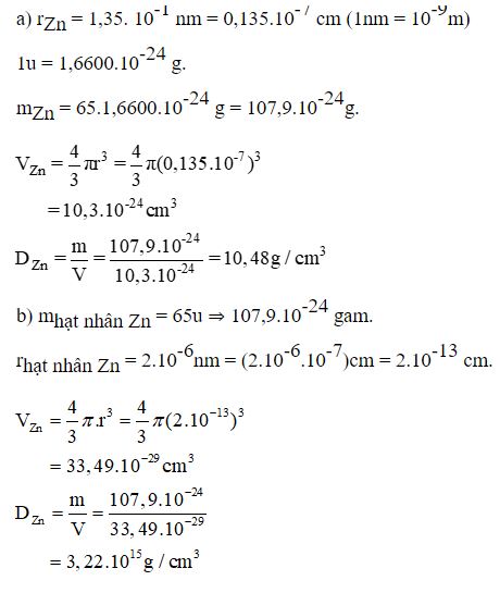 Tính khối lượng riêng của nguyên tử kẽm