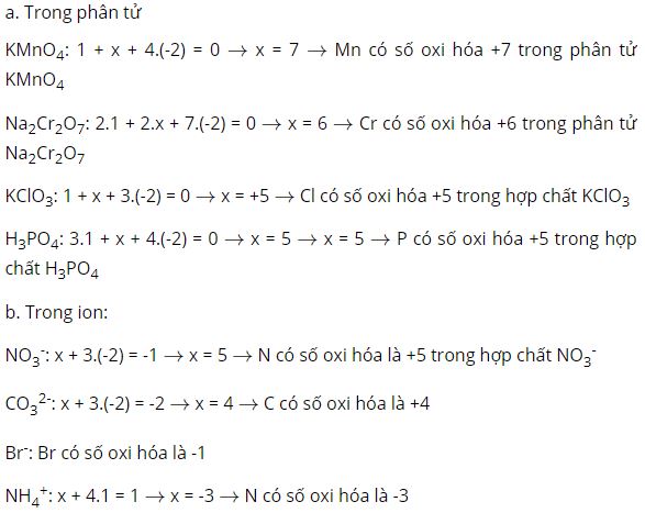 Xác định số oxi hóa của Mn, Cr, Cl, P, S, C, Br