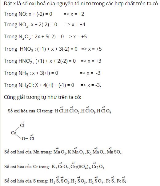 Hãy xác định số oxi hoá của các nguyên tố