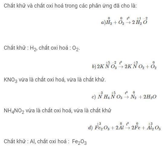 Tìm chất oxi hoá và chất khử