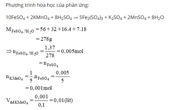 Tính thể tích dung dịch KMnO4 tham gia phản ứng