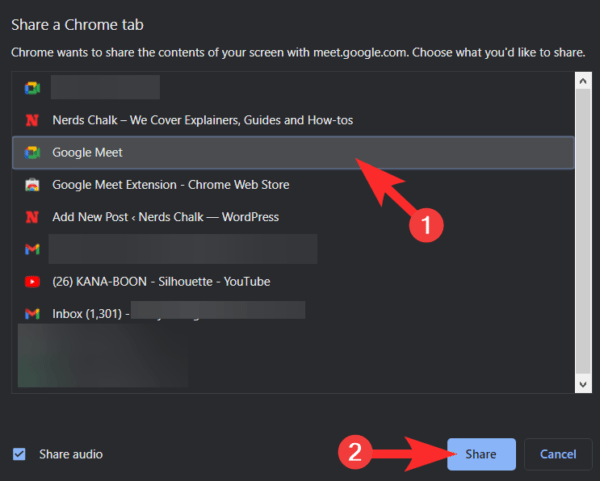Chia sẻ tab trên Google Meet