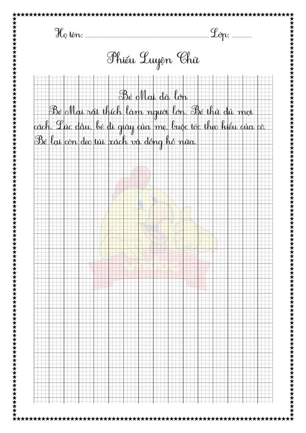 Phiếu luyện viết Bé mai đã lớn