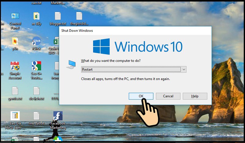 Restart để khởi động lại máy tính Hướng dẫn tải, cài đặt phần mềm K12Online trên máy tính