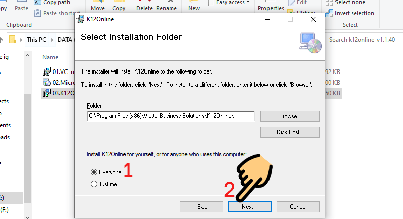 Chọn ổ đĩa lưu file Hướng dẫn tải, cài đặt phần mềm K12Online trên máy tính