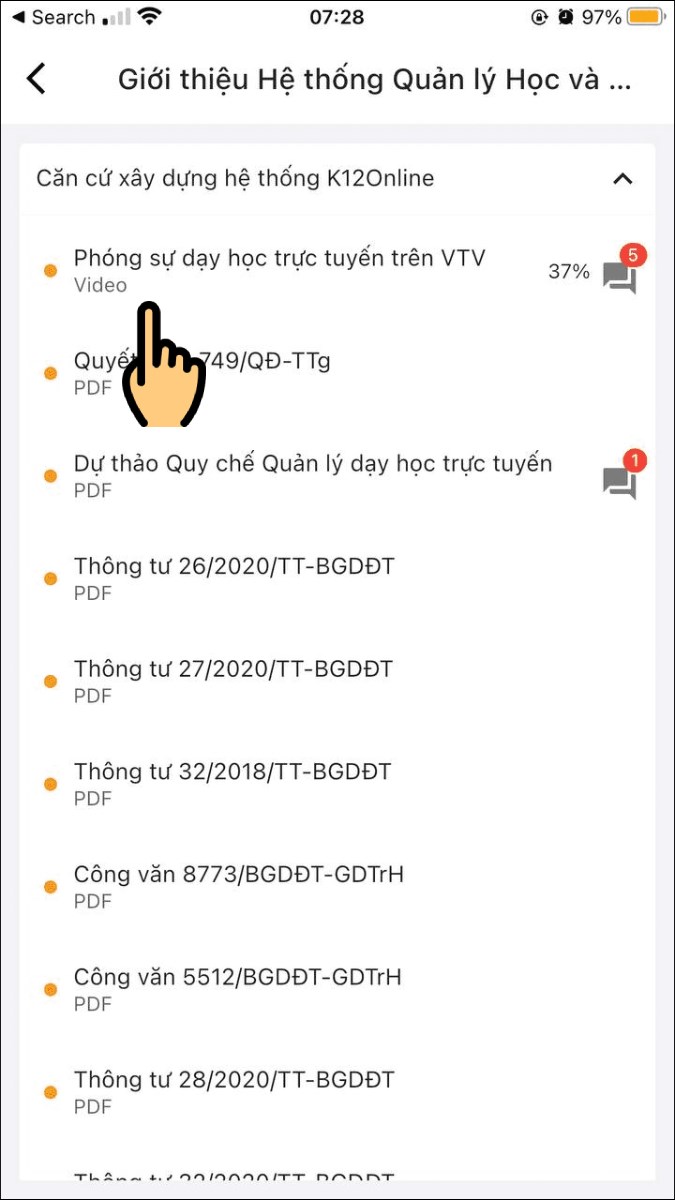Nhấn vào video bài giảng muốn xem Hướng dẫn xem video bài giảng trực tuyến trên K12Online