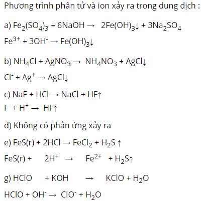 Viết các phương trình phân tử và ion rút gọn của các cặp chất sau