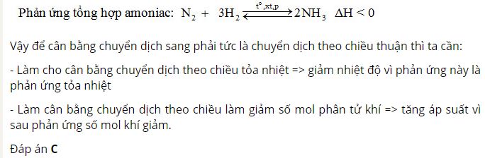 Cần làm gì để cân bằng của phản ứng tổng hợp amoniac chuyển dịch sang phải