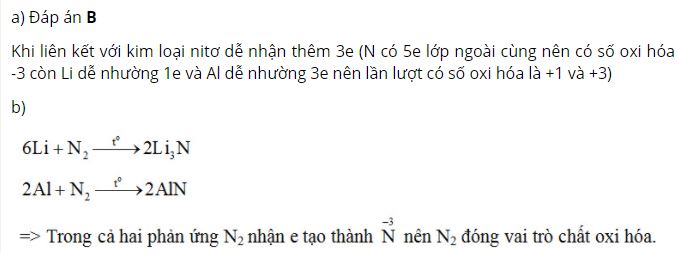 Viết phương trình hóa học của phản ứng tạo thành liti nitrua và nhôm nitrua