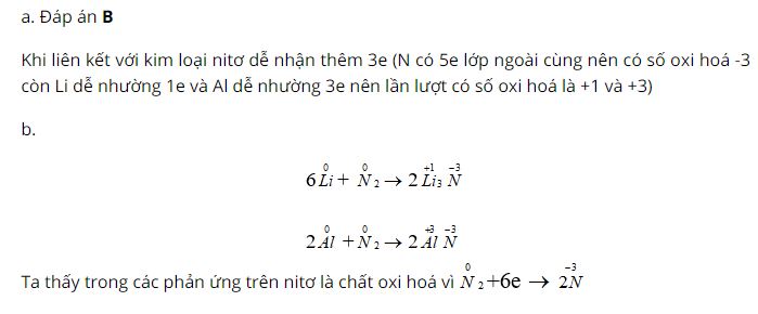 Viết phương trình hóa học của phản ứng tạo thành liti nitrua và nhôm nitrua