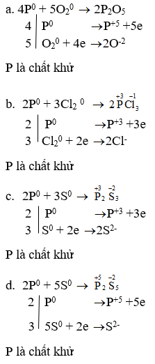 Lập phương trình hóa học và cho biết P có tính khử hay tính oxi hóa