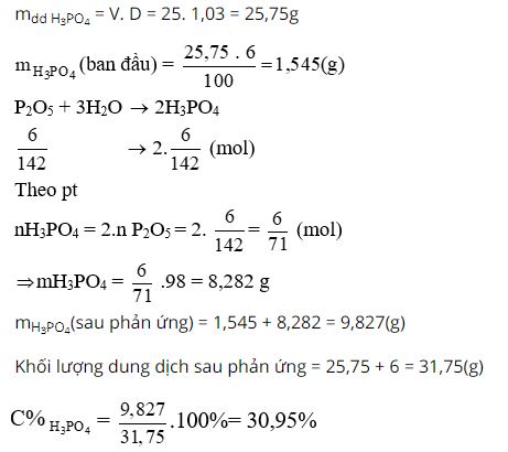 Tính nồng độ phần trăm của H3PO4 trong dung dịch tạo thành