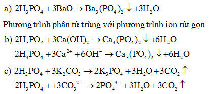 Viết phương trình hóa học dạng phân tử và dạng ion rút gọn của phản ứng H3PO4