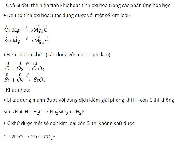 Nêu những tính chất hóa học giống và khác nhau giữa silic và cacbon