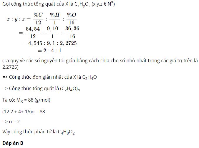 Công thức phân tử nào sau đây ứng với hợp chất của X?