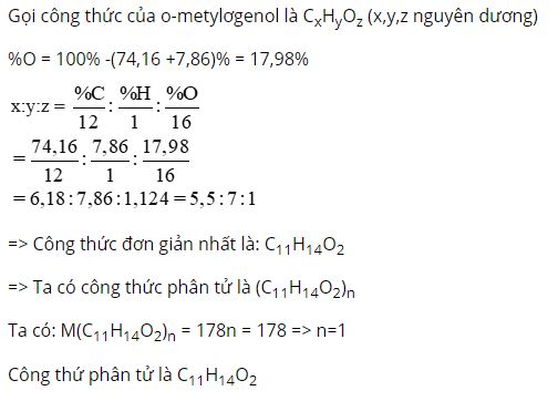 Lập công thức đơn giản nhất, công thức phân tử của metylơgenol