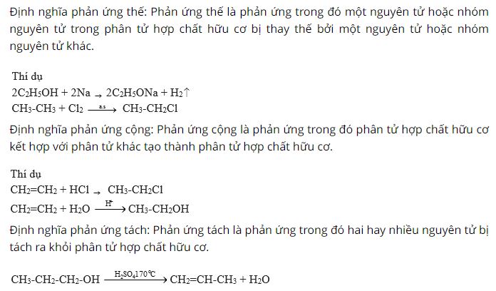 Thế nào là phản ứng thế, phản ứng cộng, phản ứng tách?