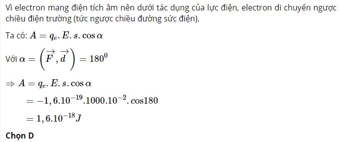 Công của lực điện có giá trị nào sau đây?