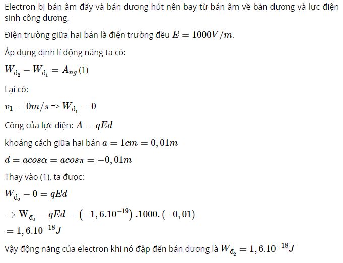 Tính động năng của êlectron khi nó đến đập vào bản dương