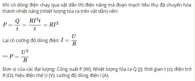 Hãy cho biết đơn vị đo tương ứng với các đại lượng có mặt trong công thức