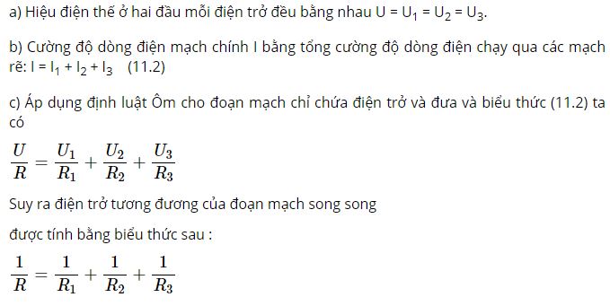 Hiệu điện thế giữa hai đầu các điện trở R1,R2, R3 mắc song song có đặc điểm gì?