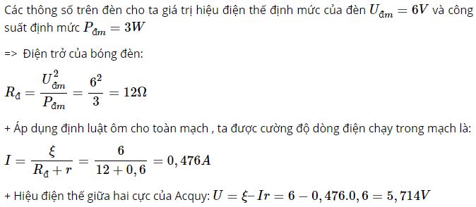 Tính cường độ dòng điện chạy trong mạch và hiệu điện thế giữa hai cực của acquy