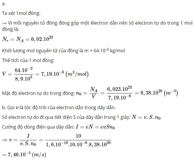 Tính mật độ êlectron tự do trong đồng