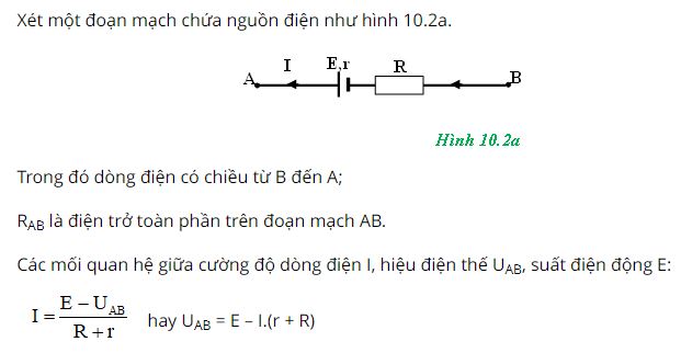 Trình bày các mối quan hệ trong đoạn mạch có chứa nguồn điện