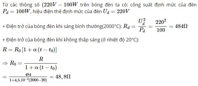 Xác định điện trở của đèn khi thắp sáng và khi không thắp sáng