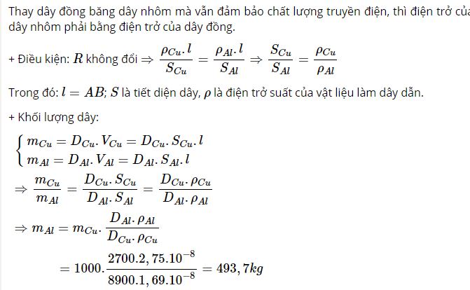 Muốn thay dây đồng bằng dây nhôm cần ít nhất phải dùng bao nhiêu kilogam nhôm?