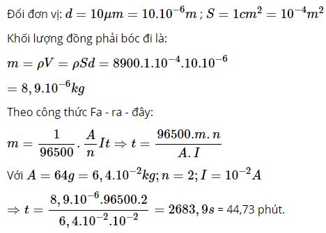 Tính thời gian cần thiết để bóc được lớp đồng
