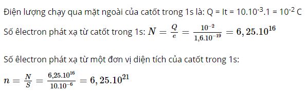 Tính số êlectron phát xạ từ một đơn vị điện tích của catôt trong một giây?