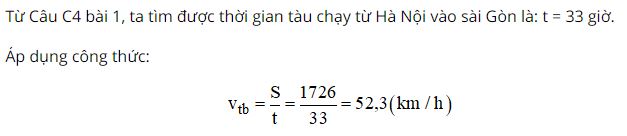 Tính tốc độ trung bình của đoàn tàu trên đường Hà Nội – Sài Gòn