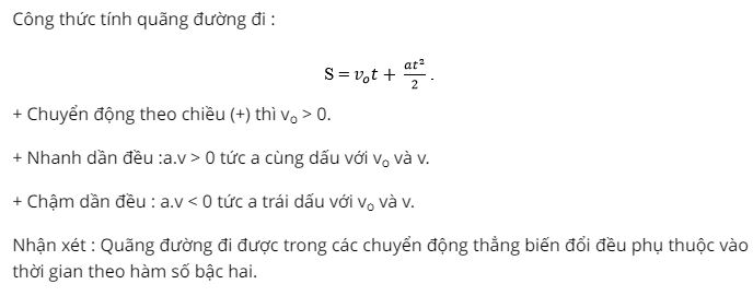 Viết công thức tính quãng đường đi được của chuyển động nhanh, chậm dần đều