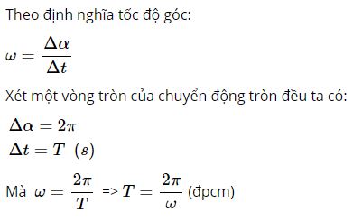 Hãy chứng minh công thức T = 2π/ω